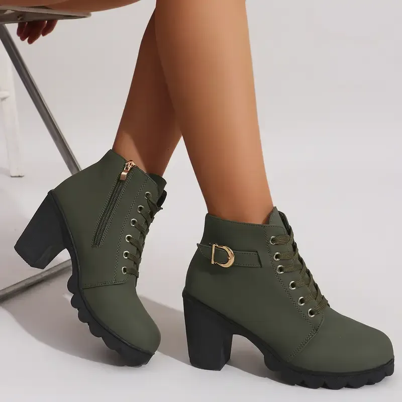 Women's High Heel Short Boots with Side Zipper-Buy 2 Free Shipping