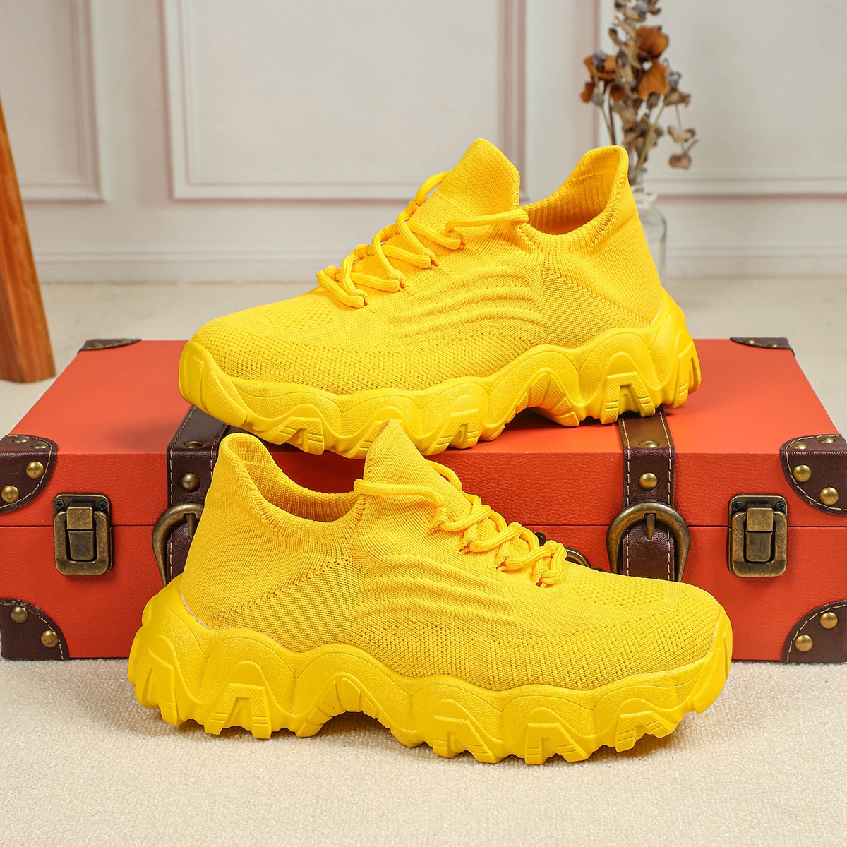 Women's knitted breathable and non-slip height increasing(1.96in) sneakers 