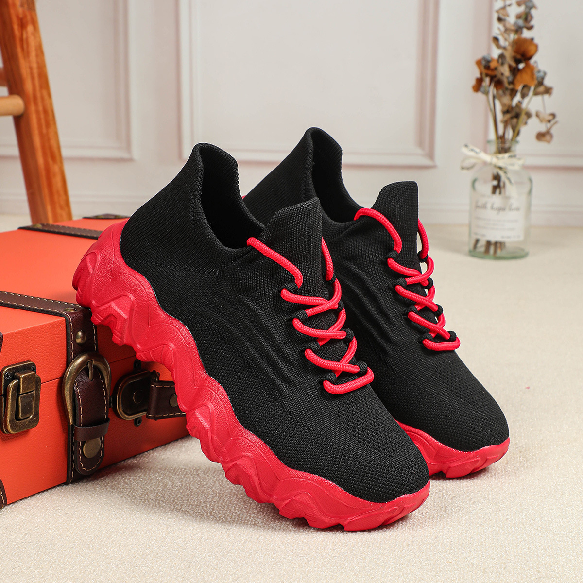 Women's knitted breathable and non-slip height increasing(1.96in) sneakers 