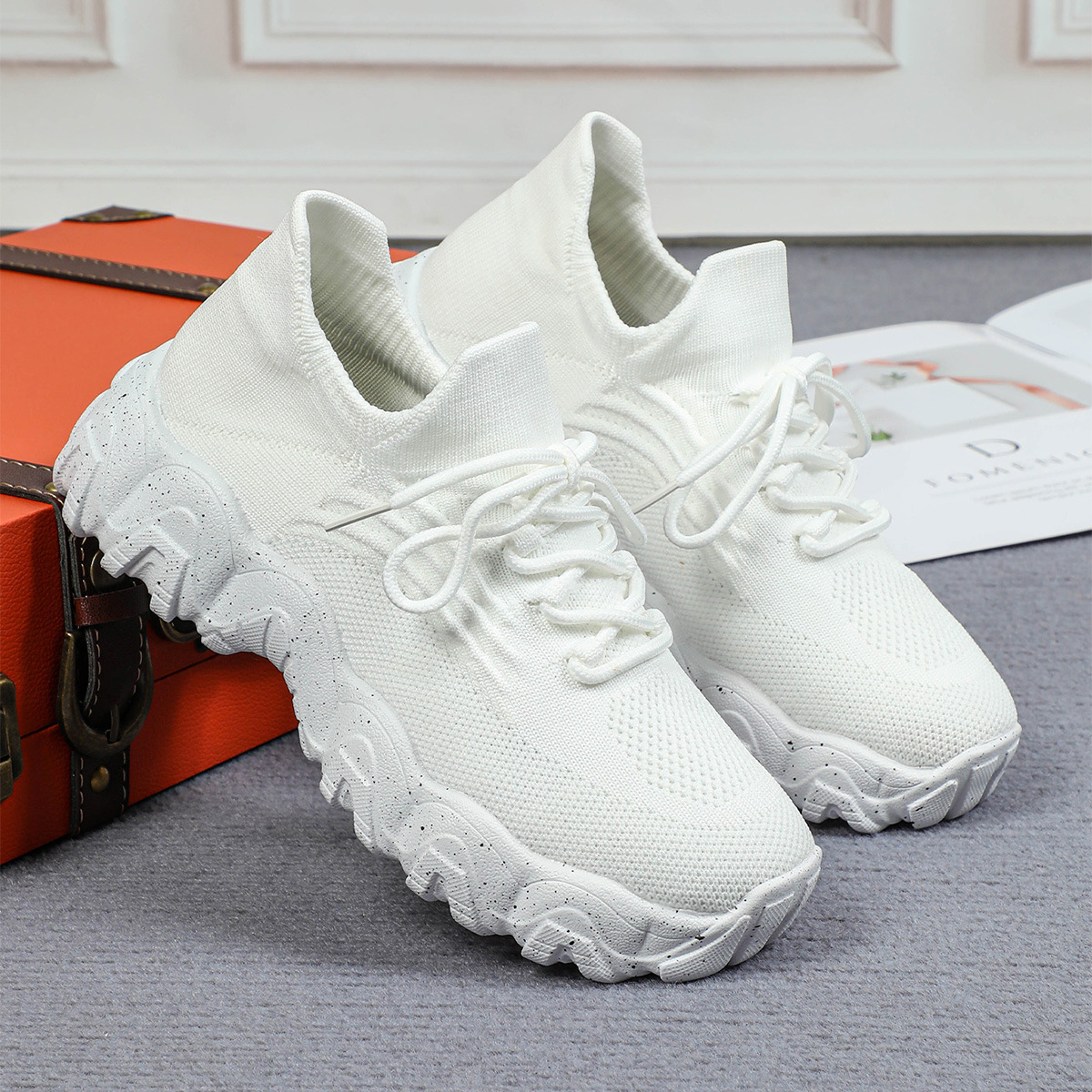 Women's knitted breathable and non-slip height increasing(1.96in) sneakers 