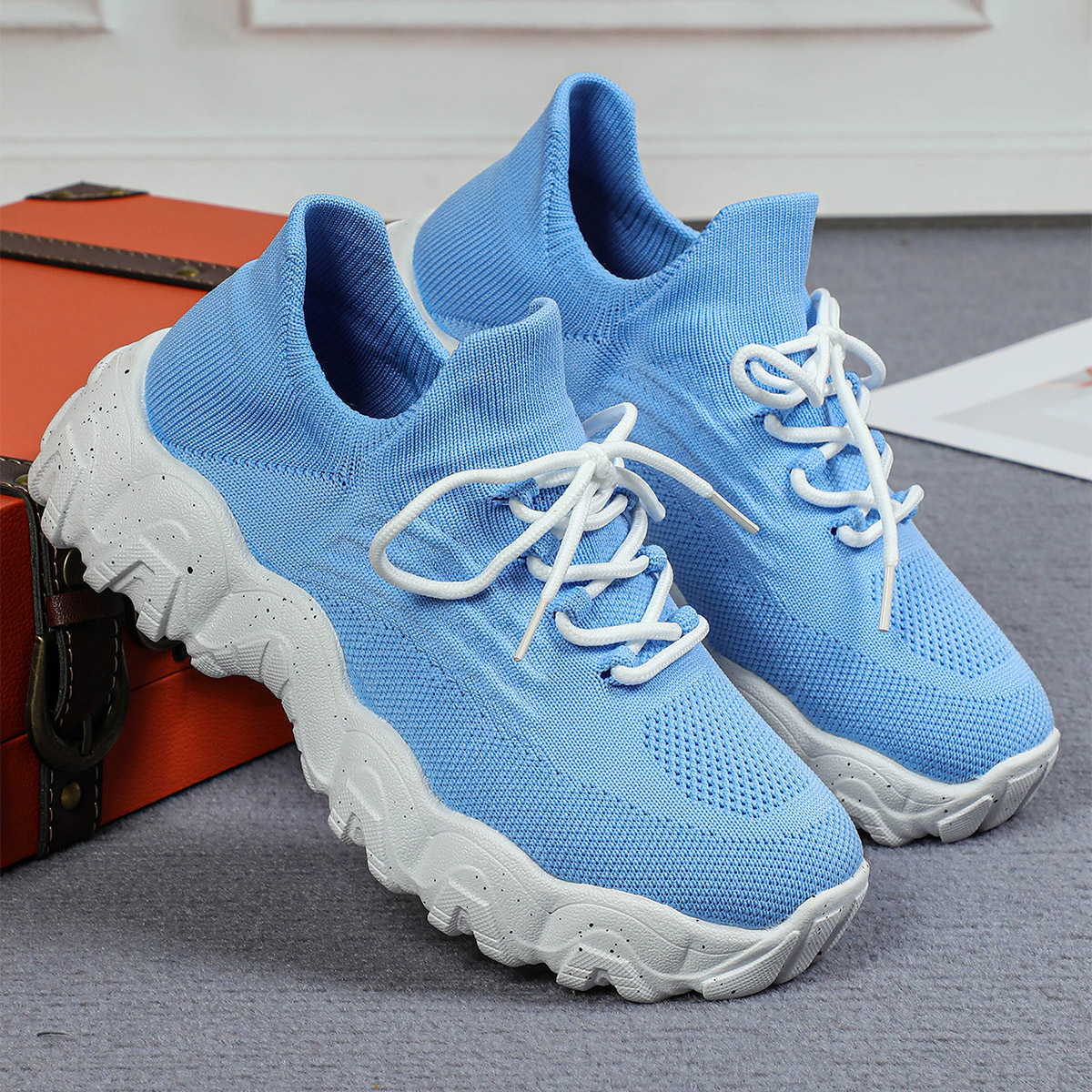 Women's knitted breathable and non-slip height increasing(1.96in) sneakers 