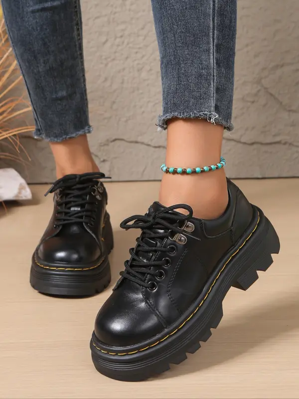 Women's Comfortable Round Toe Lace-Up Thick Sole Orthopedic Shoes