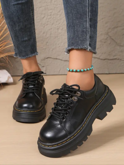 Women's Comfortable Round Toe Lace-Up Thick Sole Orthopedic Shoes