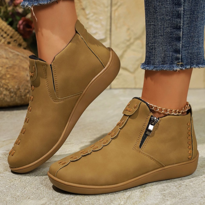 Women's Fashion Ankle Boots with Side Zipper - Round Toe,Waterproof upper,Comfortable TPR Sole & Fabric Lining