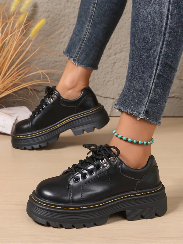 Women's Comfortable Round Toe Lace-Up Thick Sole Orthopedic Shoes
