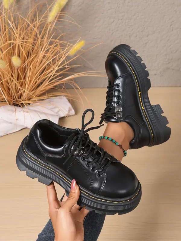 Women's Comfortable Round Toe Lace-Up Thick Sole Orthopedic Shoes