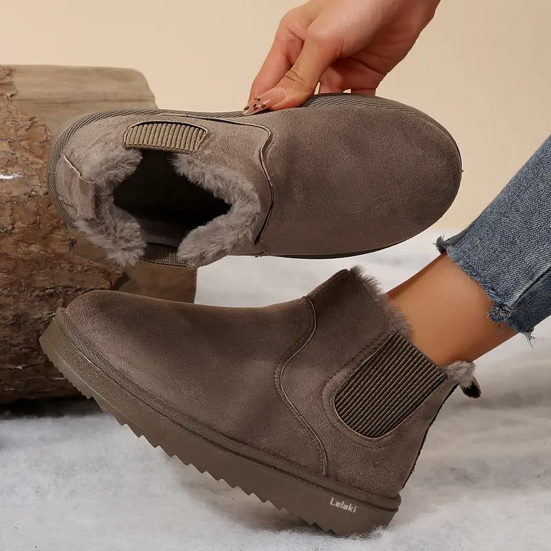 🔥 Order Today & Receive 49% OFF  Comfortable Round Toe Fluffy Lined Slip-On Ankle Winter Short Boots