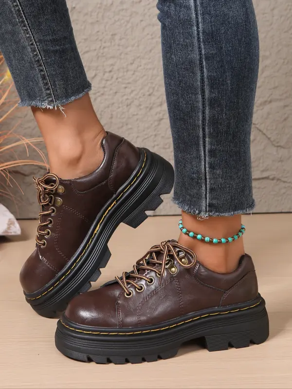 Women's Comfortable Round Toe Lace-Up Thick Sole Orthopedic Shoes