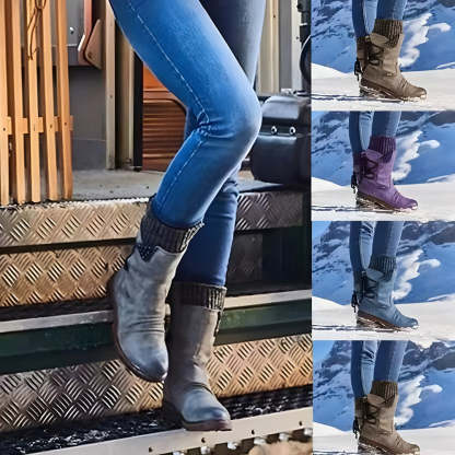Women's mid-calf snow boots sweater cuff winter warm boots