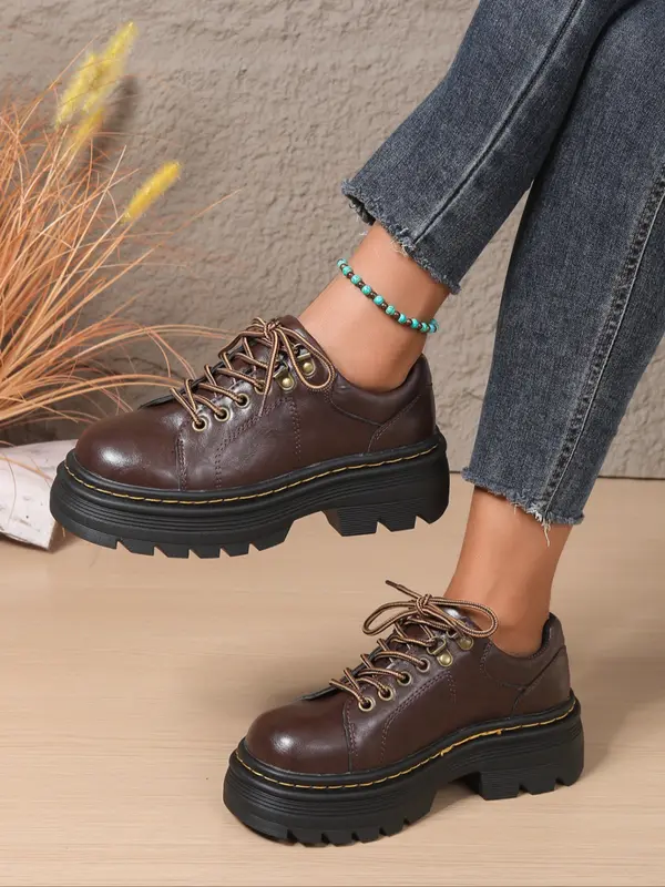 Women's Comfortable Round Toe Lace-Up Thick Sole Orthopedic Shoes