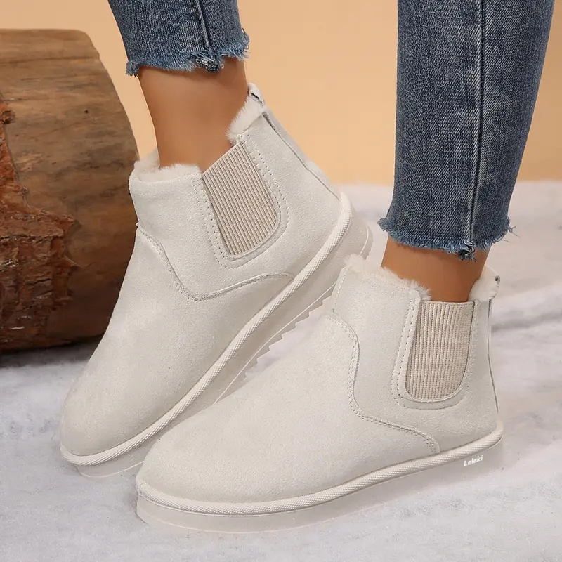 🔥 Order Today & Receive 49% OFF  Comfortable Round Toe Fluffy Lined Slip-On Ankle Winter Short Boots