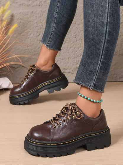 Women's Comfortable Round Toe Lace-Up Thick Sole Orthopedic Shoes