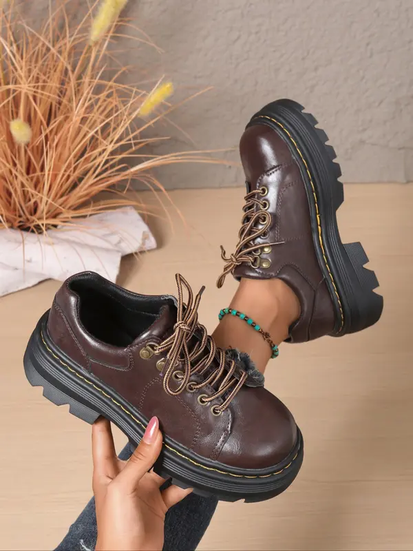 Women's Comfortable Round Toe Lace-Up Thick Sole Orthopedic Shoes