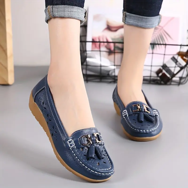 Women's Hollow Out Design Leather Wedge Heeled Slip-on Sandals- Buy 2 Free Shipping