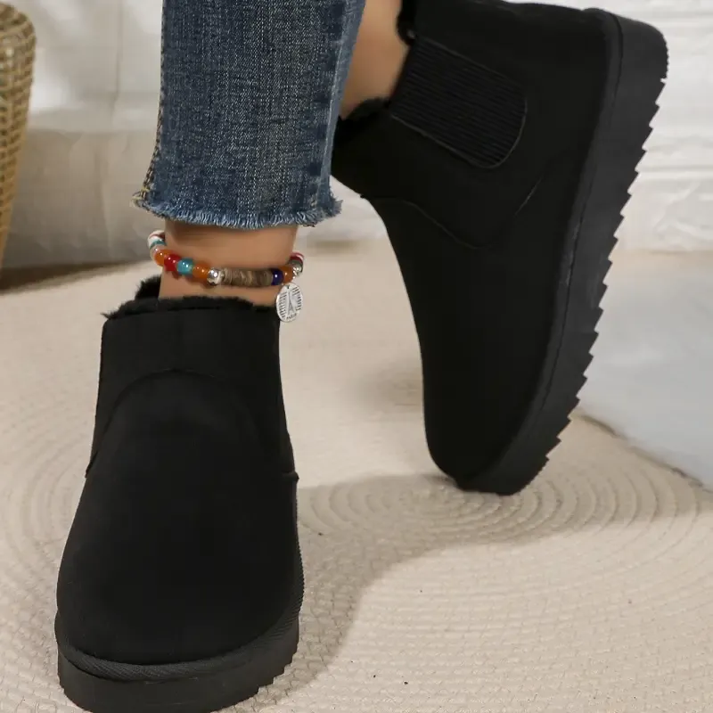 🔥 Order Today & Receive 49% OFF  Comfortable Round Toe Fluffy Lined Slip-On Ankle Winter Short Boots