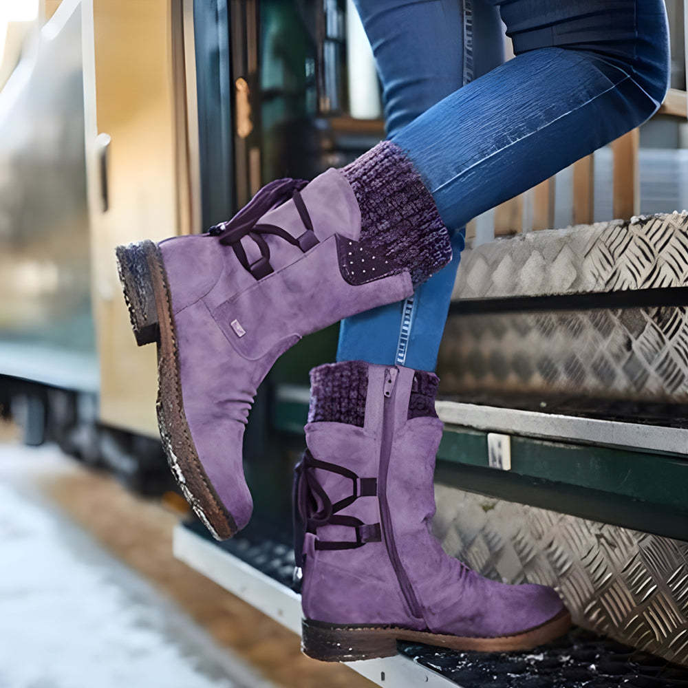 🔥51-off-now-womens-mid-calf-snow-boots-sweater-cuff-winter-warm-boots