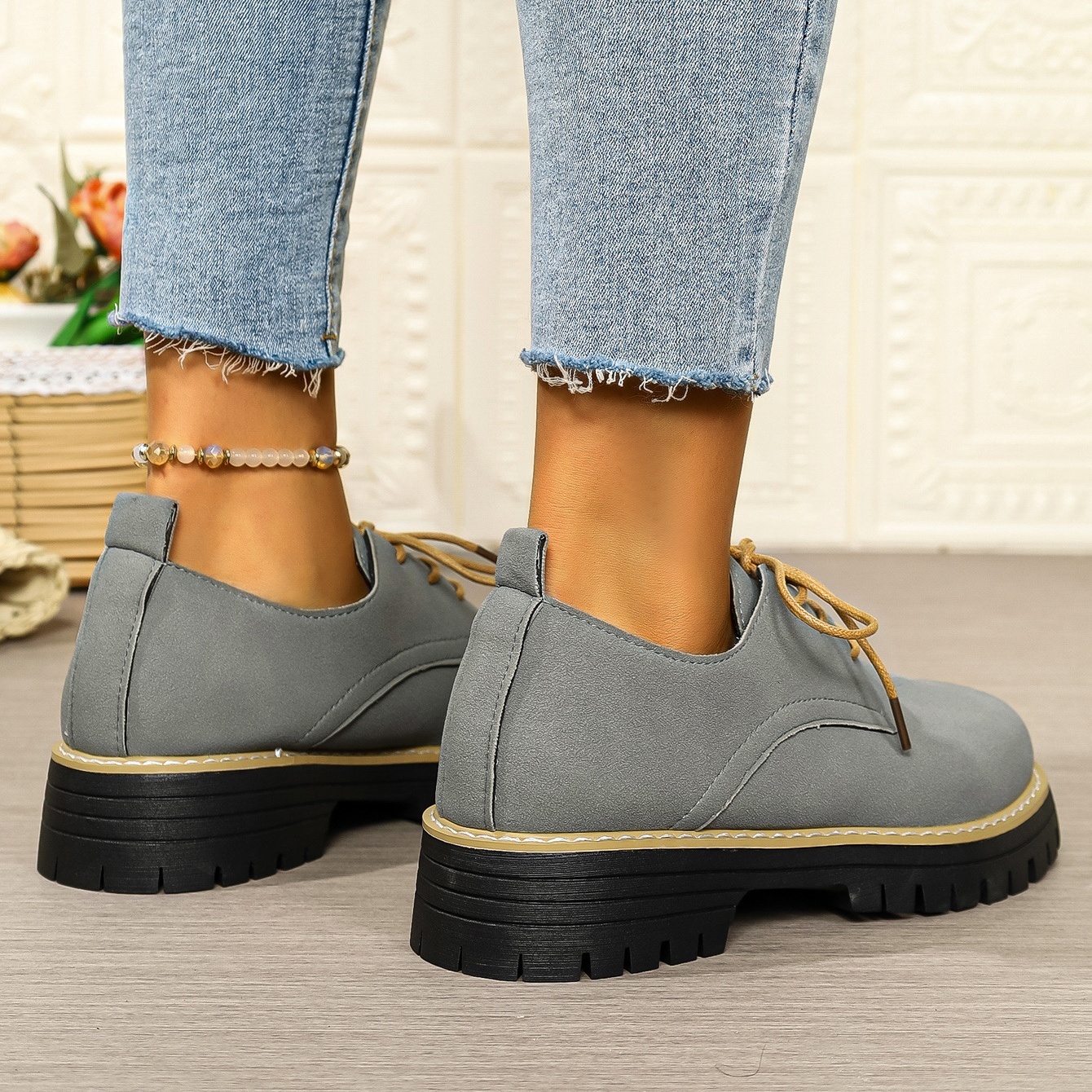 Women's waterproof and non-slip lace-up thick-soled loafers