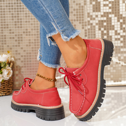Women's new round toe lace-up casual loafers