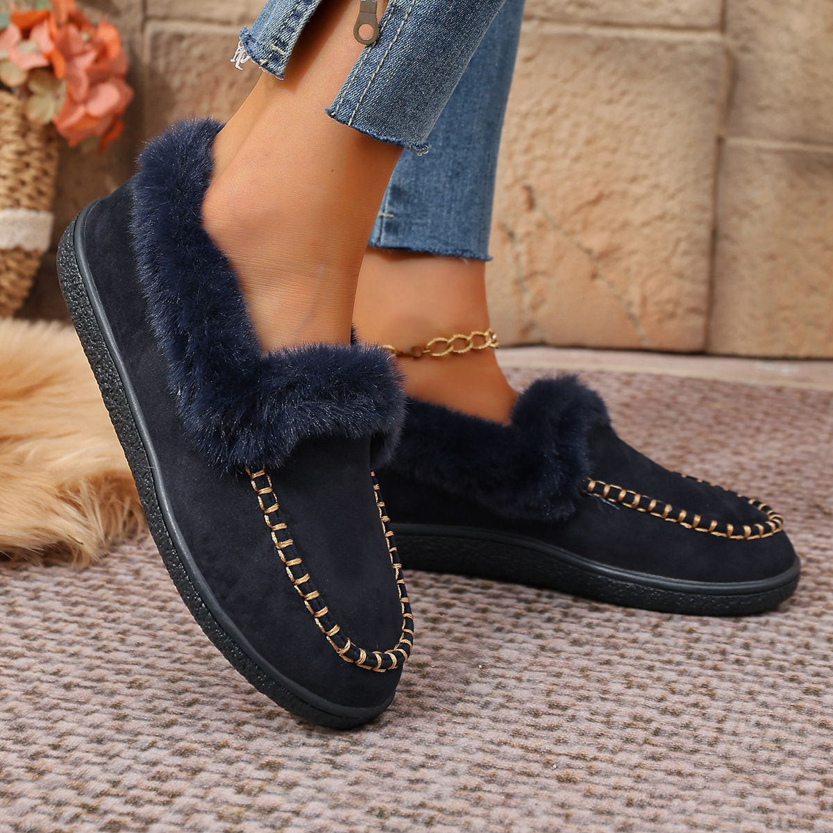 Women's suede warm flat cotton shoes