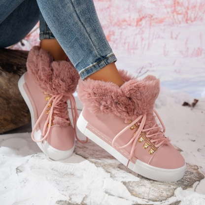 Women's winter thick wool lace-up warm boots