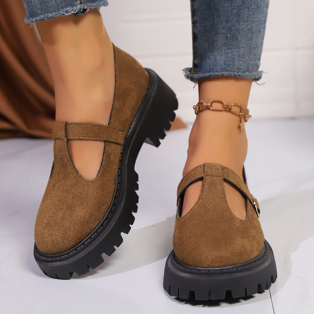 Women's Adjustable Buckle Platform/Flat leather shoes