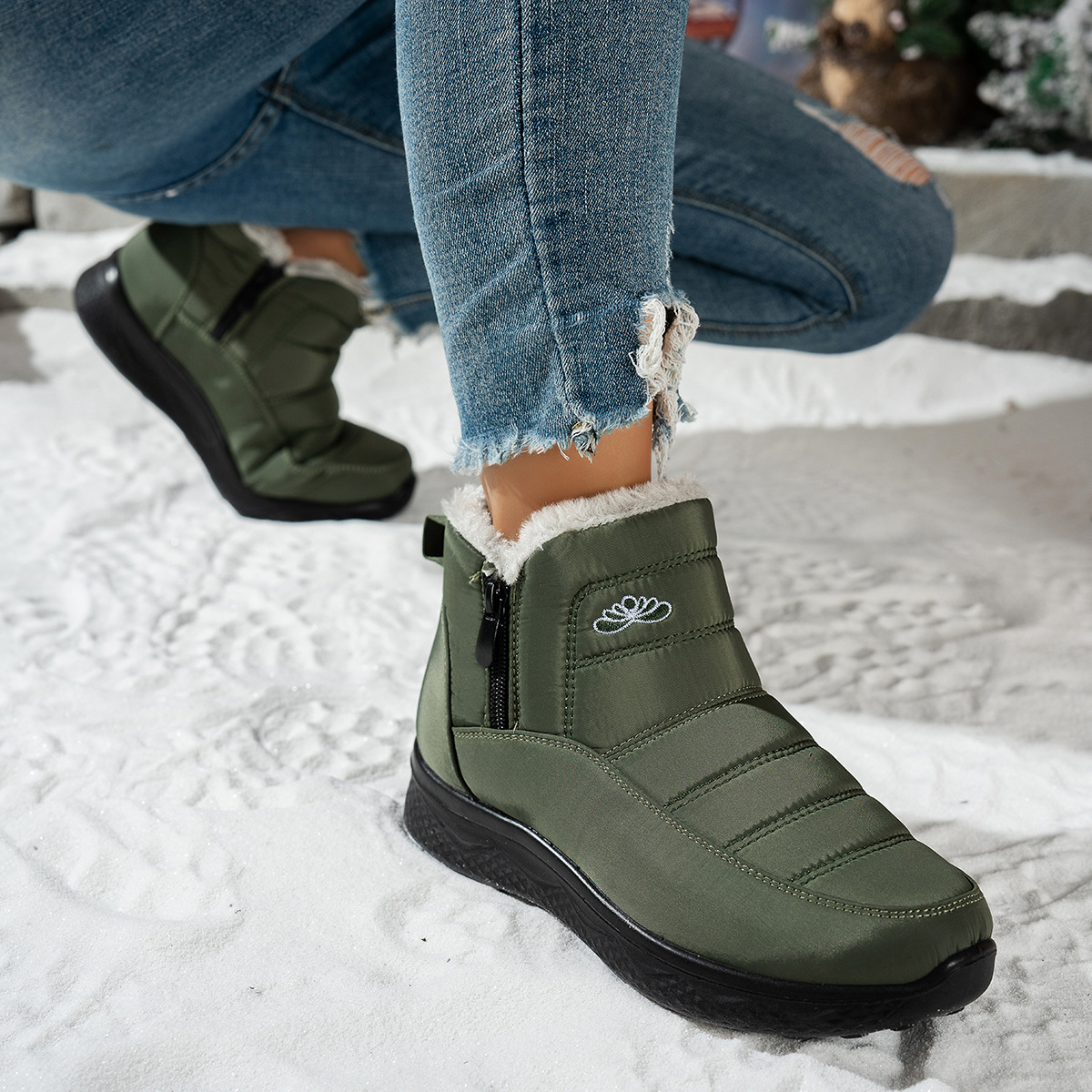 Women's Winter Boots - Waterproof, Warm, Side Zipper, Round Toe