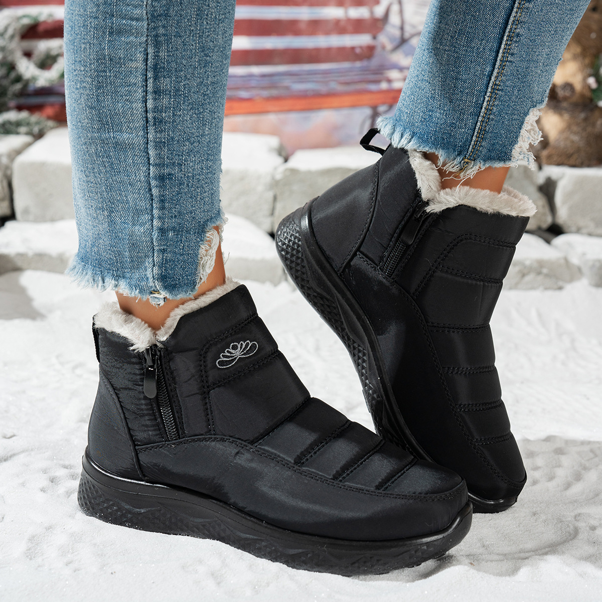Women's Winter Boots - Waterproof, Warm, Side Zipper, Round Toe