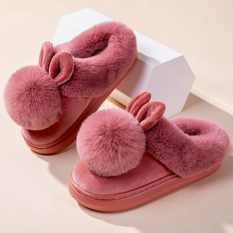 Women's plush warm rabbit slippers