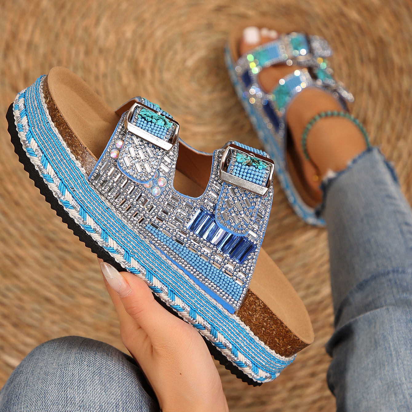 🔥Women's new summer thick-soled cork slippers