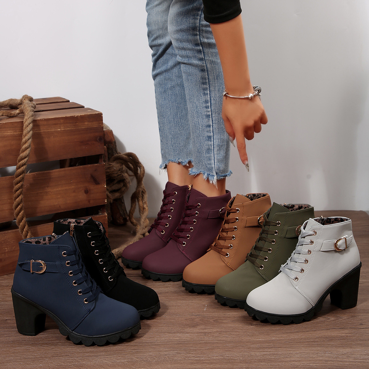Women's high heel side zipper ankle boots