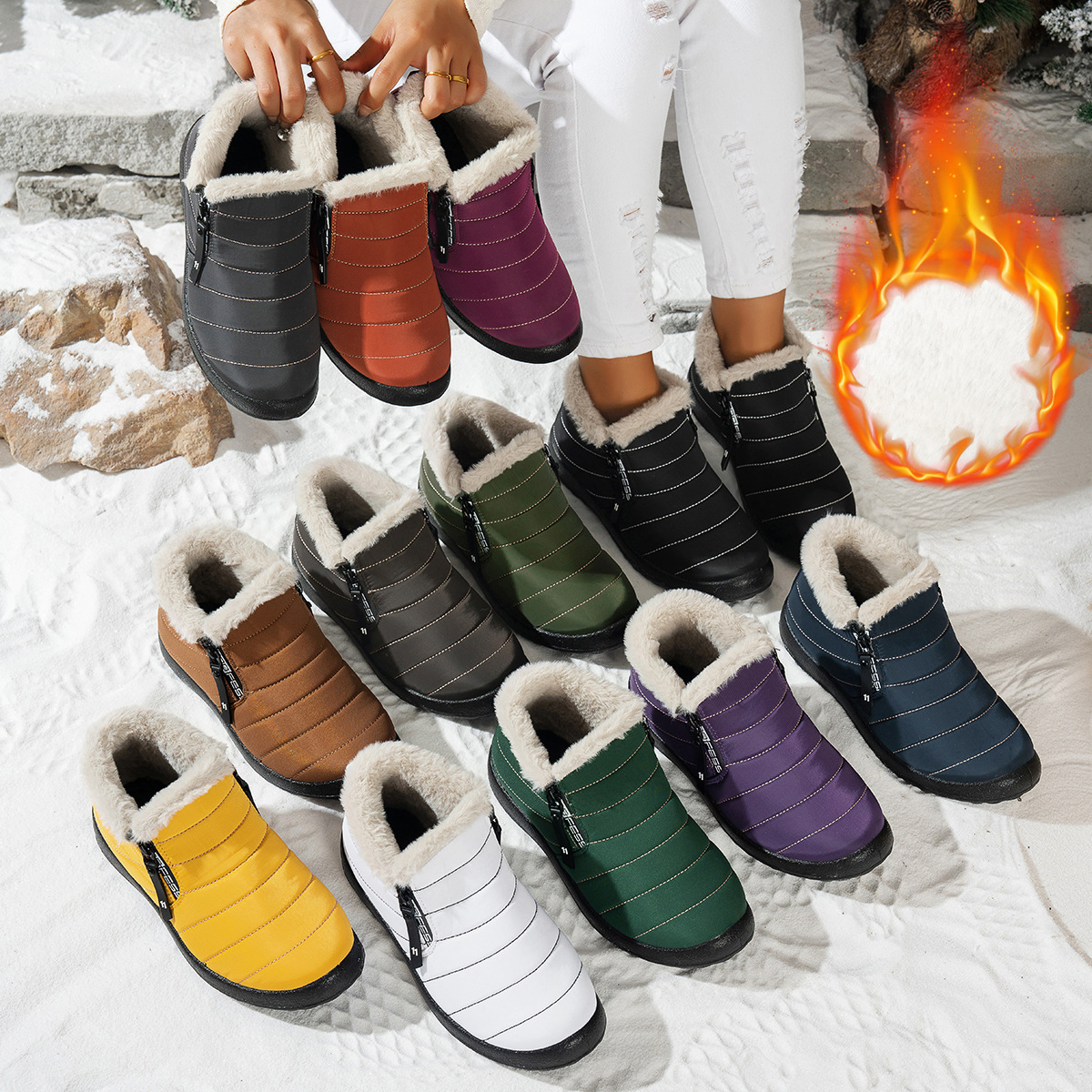 Women's/Men's Waterproof Warm Side Zipper Winter Boots