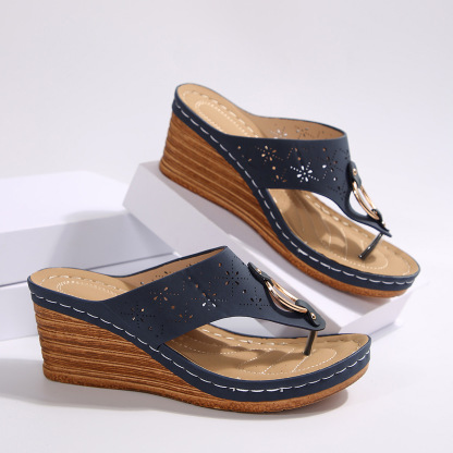 🔥2025 Summer Imitation Wood Wedge Thick-soled Casual Flip Flop - Buy 2 get free shipping