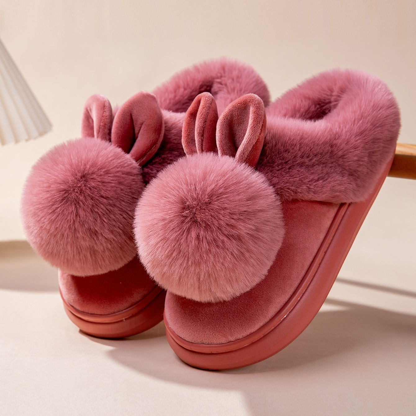 Women's plush warm rabbit slippers