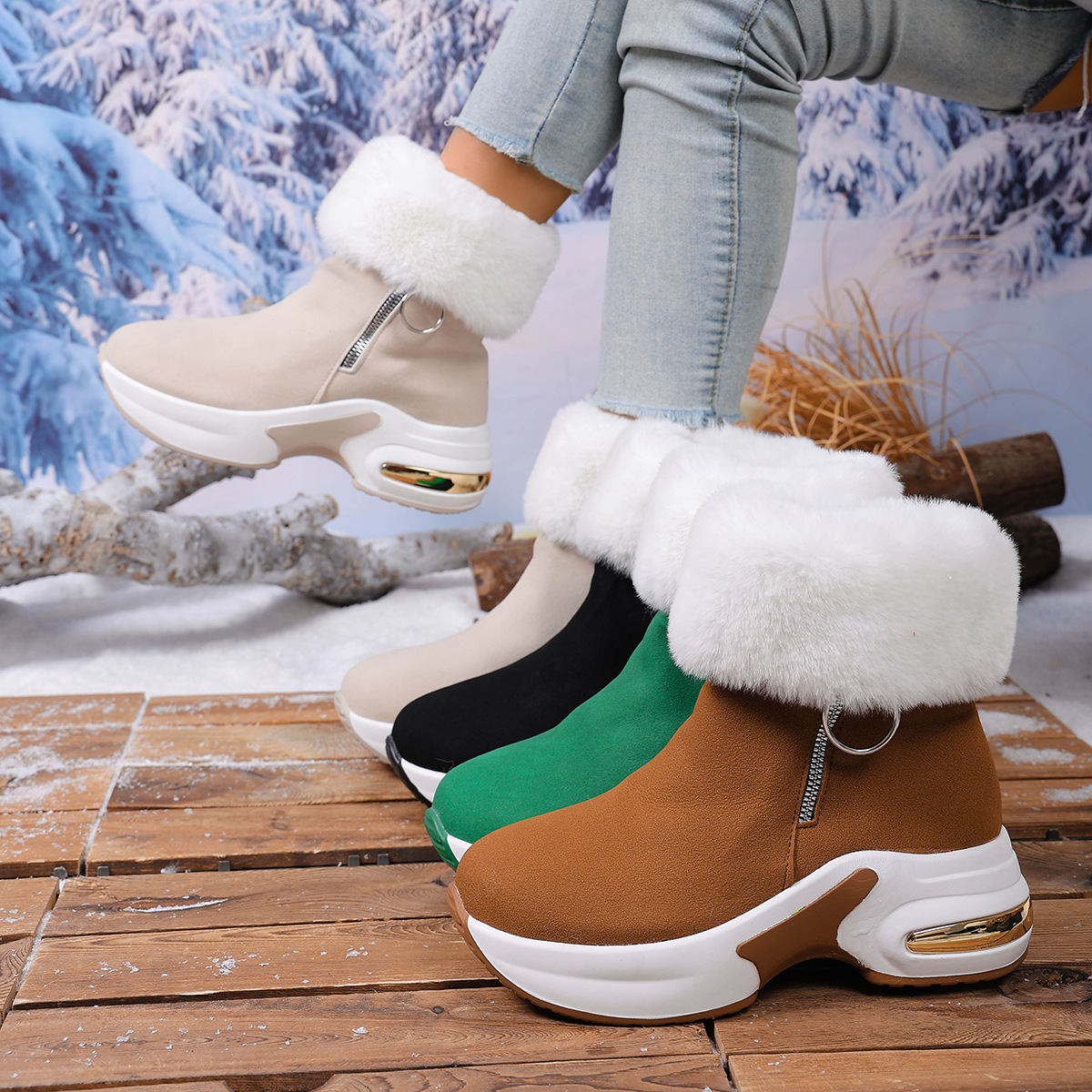 Women's winter side-zipper fleece-lined warm snow boots