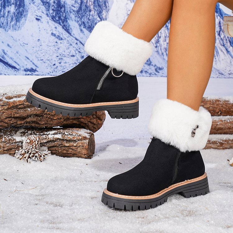 Women's winter fleece side zipper warm boots
