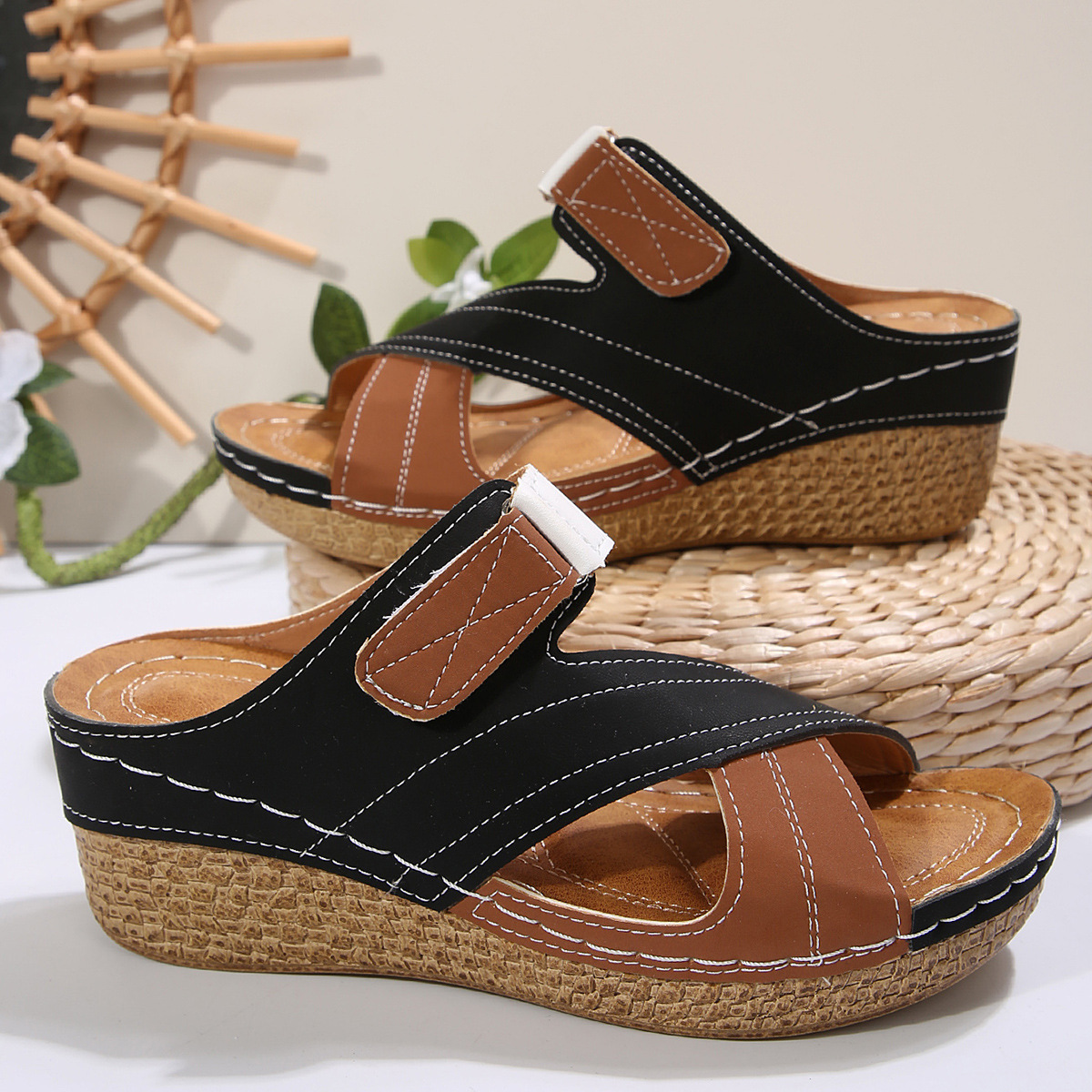 🔥HOT SALE🔥Women's Adjustable Velcro Non-Slip Thick Sole Wedge Sandals - Buy 2 get free shipping