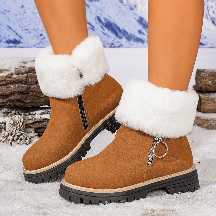 Women's winter fleece side zipper warm boots