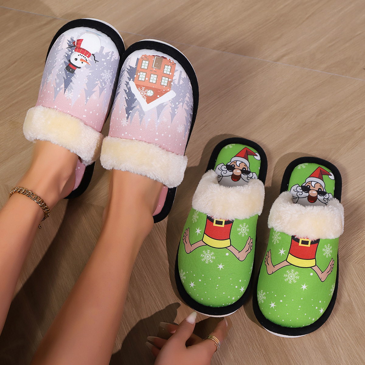 Cute non-slip indoor cotton slippers for women