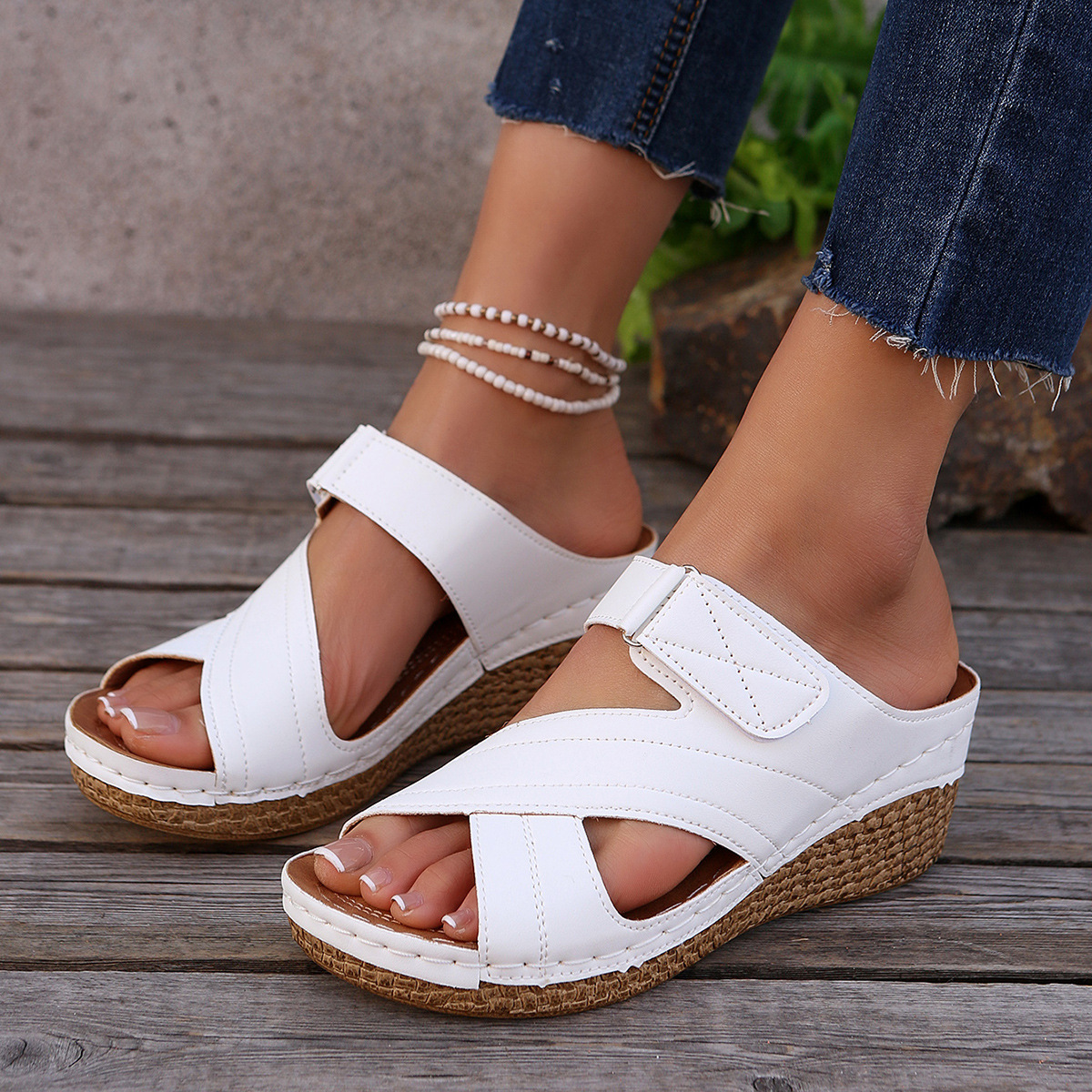 🔥HOT SALE🔥Women's Adjustable Velcro Non-Slip Thick Sole Wedge Sandals - Buy 2 get free shipping
