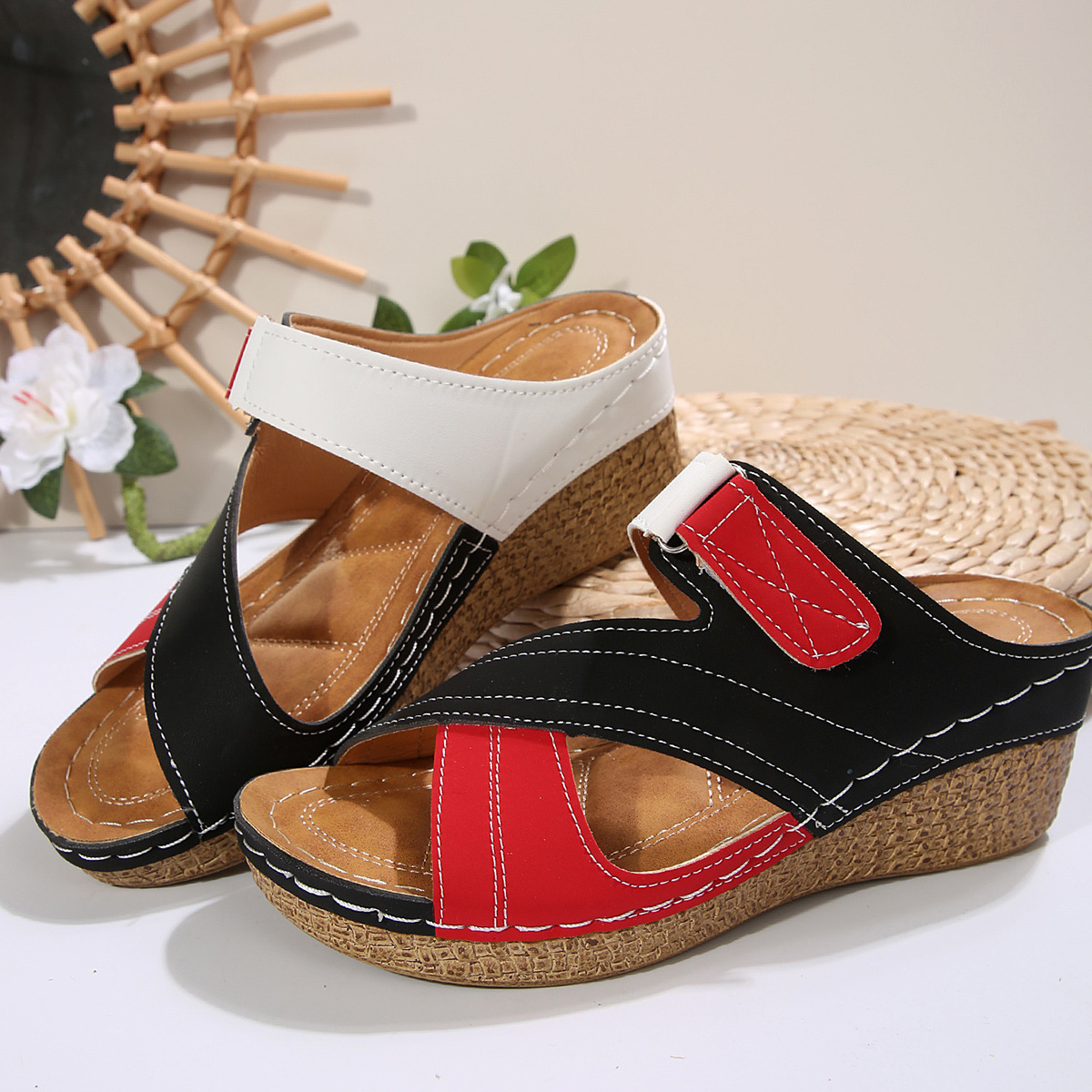 🔥HOT SALE🔥Women's Adjustable Velcro Non-Slip Thick Sole Wedge Sandals - Buy 2 get free shipping