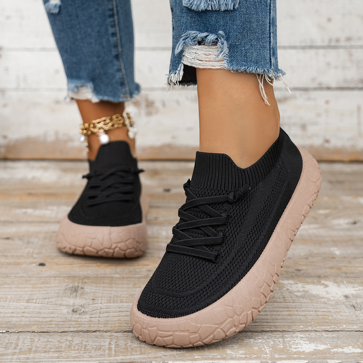 Women's Breathable Knit Casual Sneakers Slip‑on Walking Shoes for Wide & Swollen Feet
