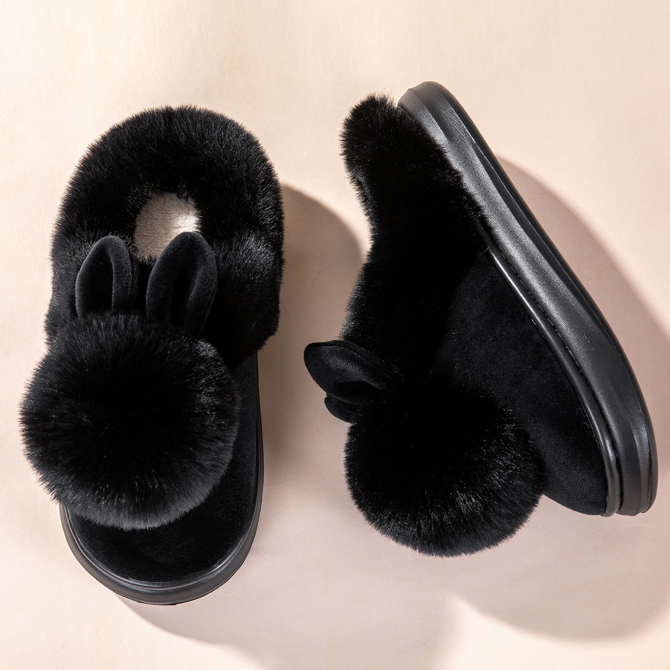 Women's plush warm rabbit slippers