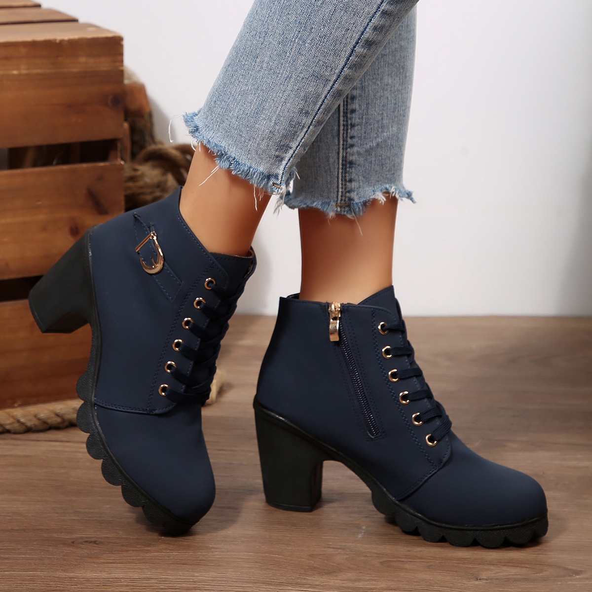 Women's high heel side zipper ankle boots