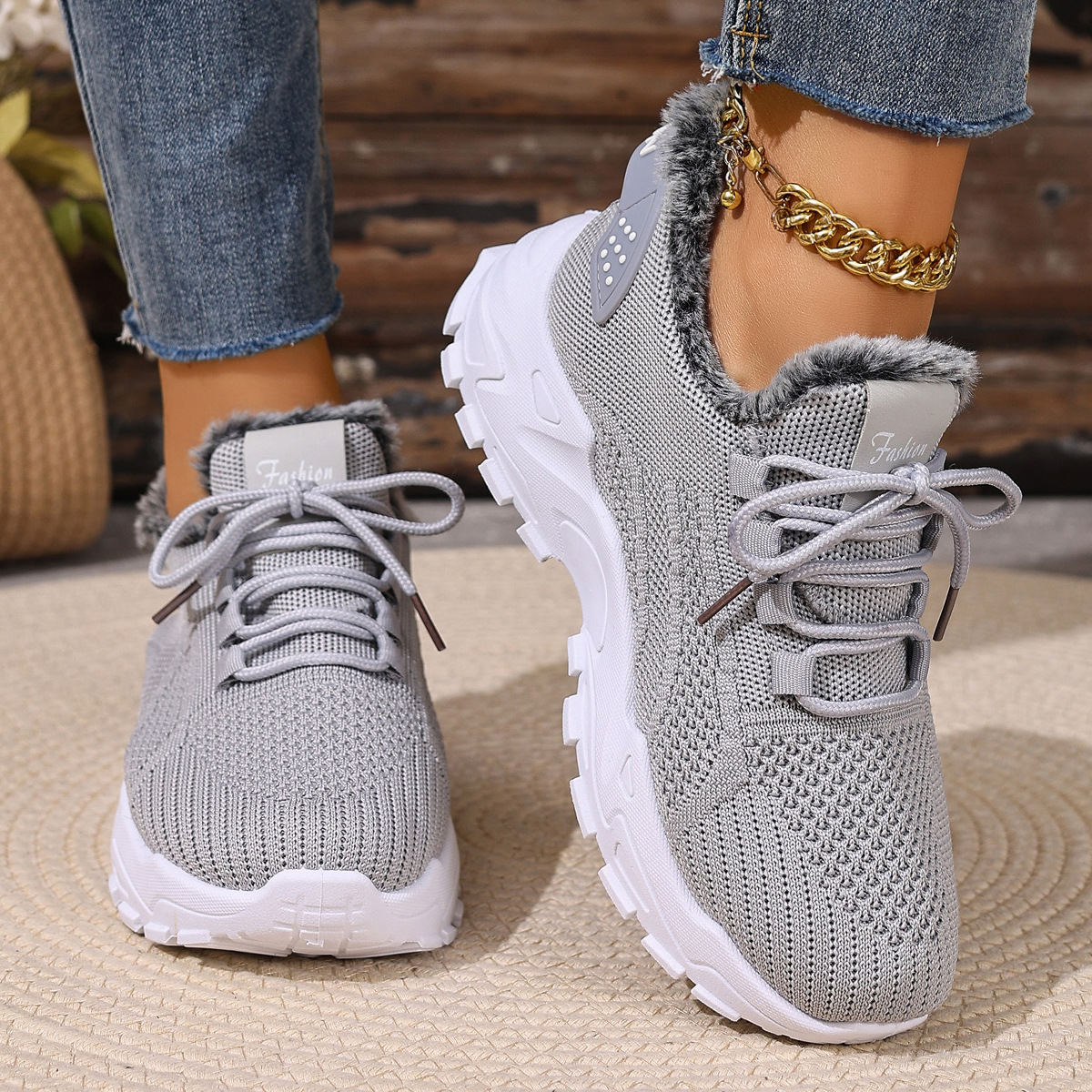 Women's plush cotton sneakers
