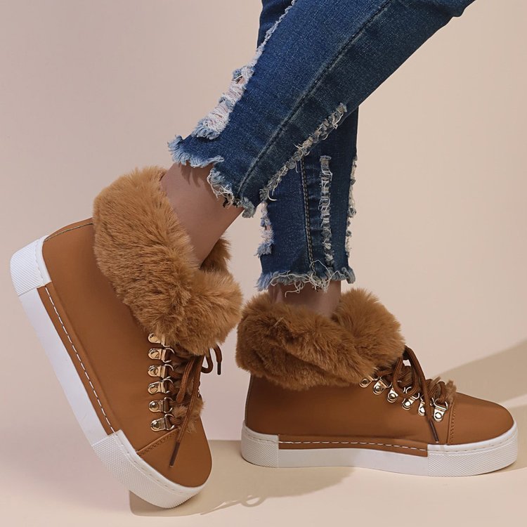 Women's winter thick wool lace-up warm boots