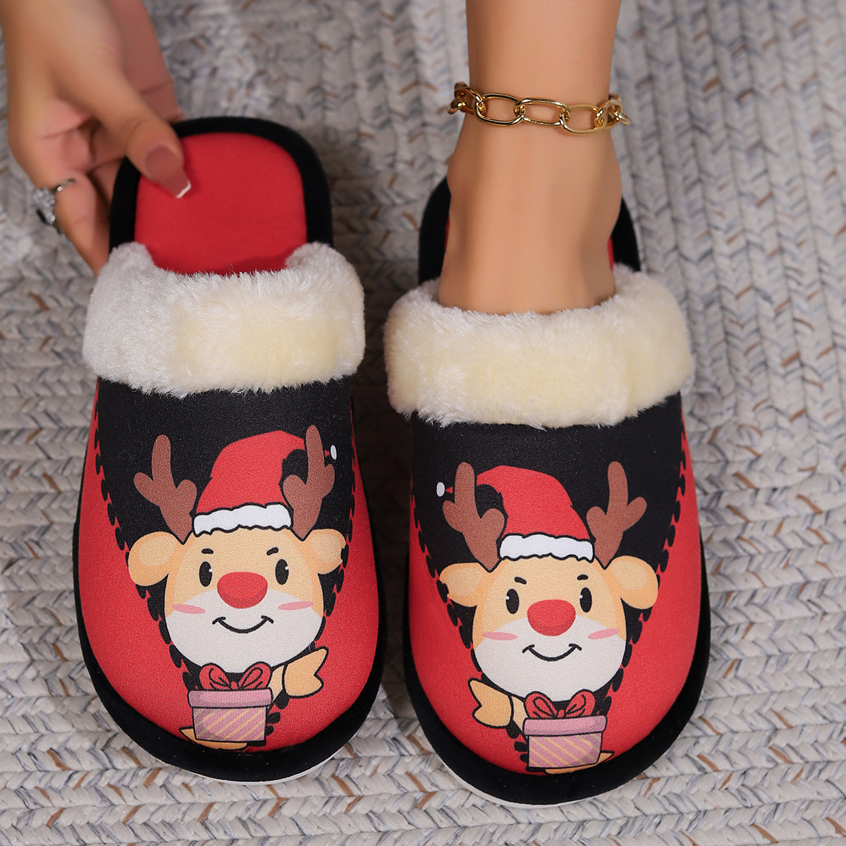 Cute non-slip indoor cotton slippers for women