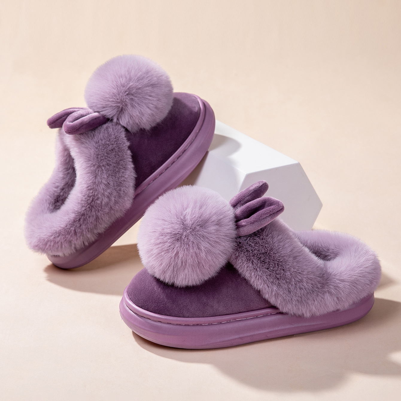 Women's plush warm rabbit slippers
