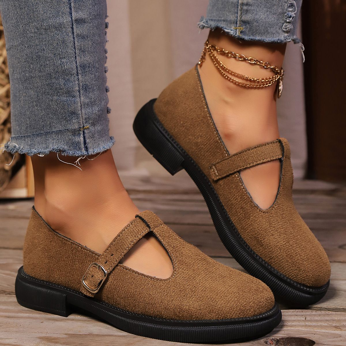 Women's Adjustable Buckle Platform/Flat leather shoes