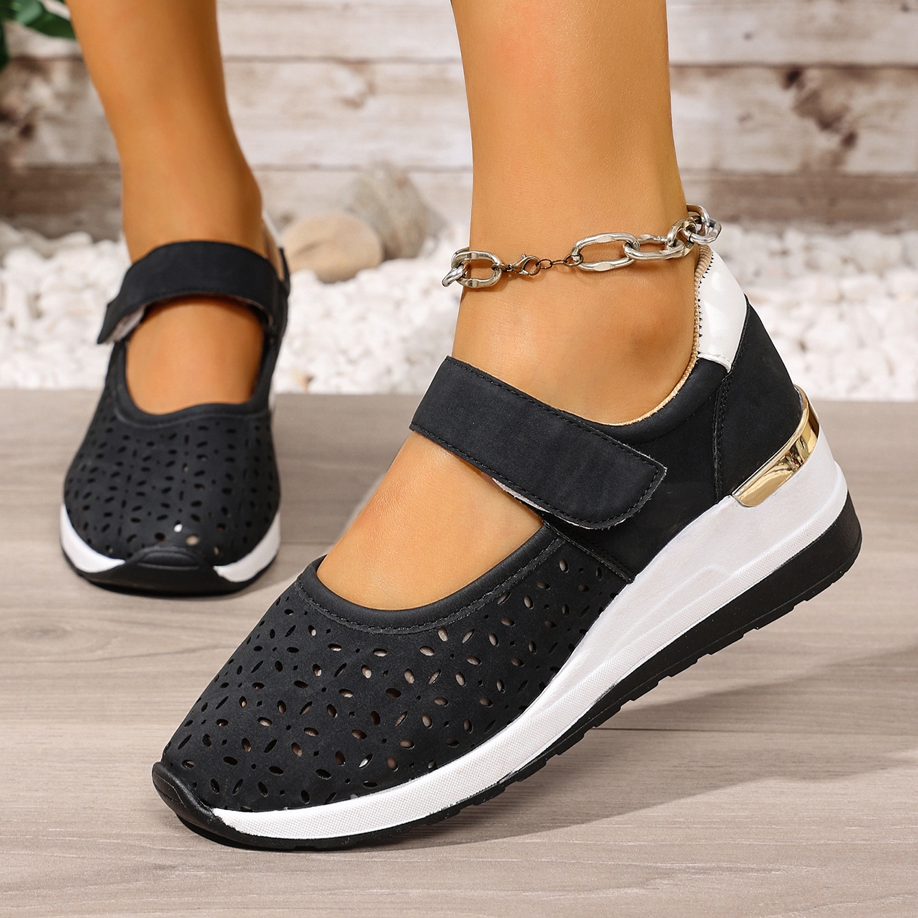 🔥Women's Summer Breathable Lightweight Adjustable Velcro Wedge Heel Sneakers
