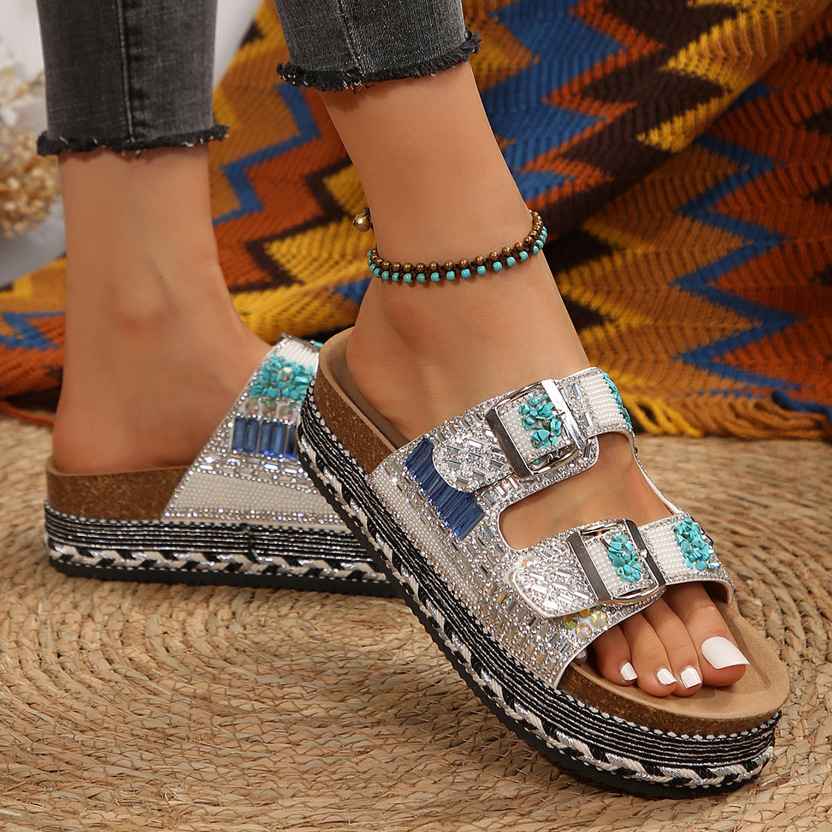 🔥Women's new summer thick-soled cork slippers